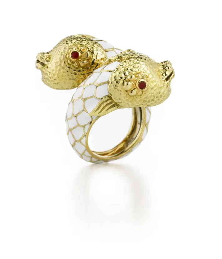 David Webb Rings*Pisces Ring, White Enamel