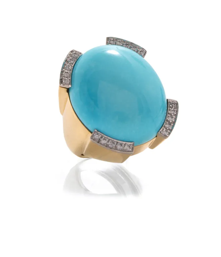 David Webb Rings*Pool Ring, Turquoise, Diamonds