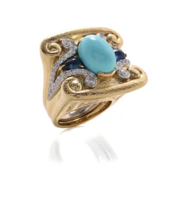 David Webb Rings*Quad Scroll Stone Ring, Sapphire