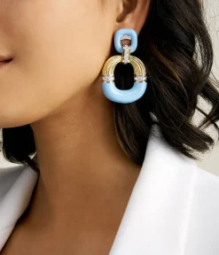 David Webb Earrings*Radiator Hoop Earrings, Diamonds and Light Blue Enamel