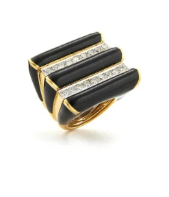 David Webb Rings*Radiator Ring, Black Enamel