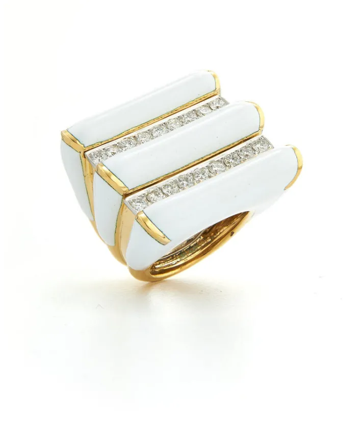 David Webb Rings*Radiator Ring, White Enamel