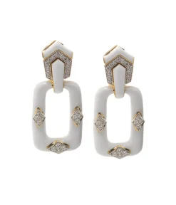 David Webb Earrings*Rectangular Mini-Hoop Earrings, White