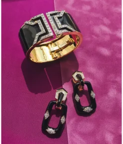 David Webb Earrings*Rectangular Mini-Hoop Earrings, Black
