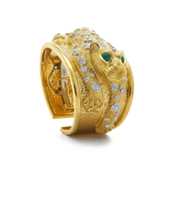 David Webb Bracelets*Repoussé Leopard Cuff, Diamonds