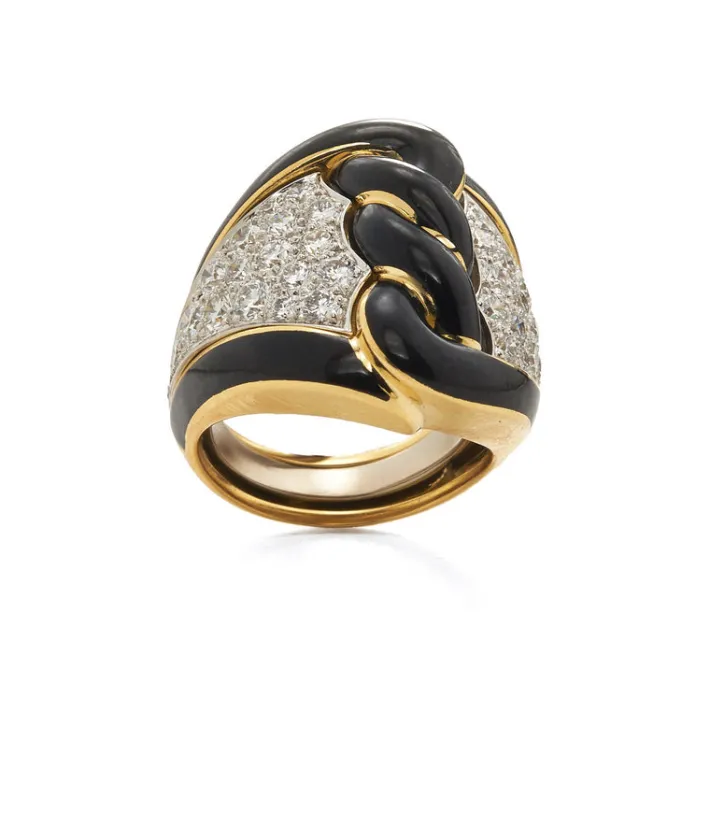 David Webb Rings*Rope Ring, Black Enamel