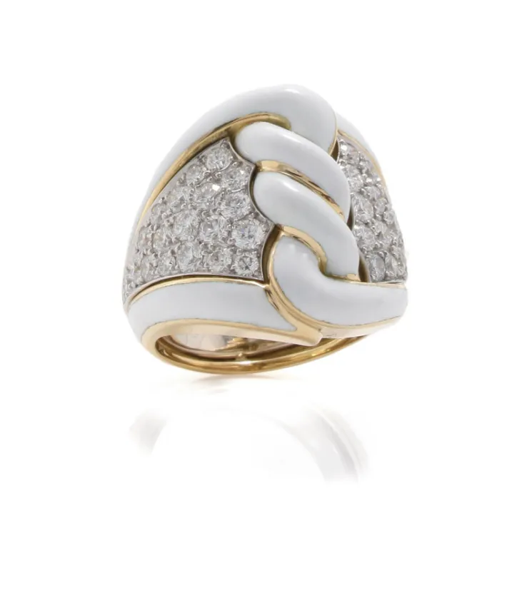 David Webb Rings*Rope Ring, White Enamel