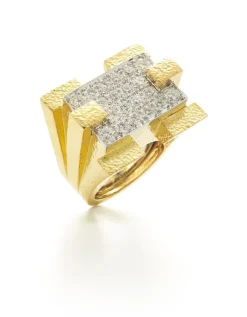 David Webb Rings*Scaffold Ring, Hammered Gold