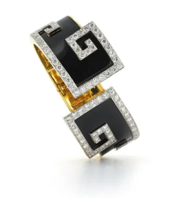 David Webb Bracelets*Scroll Cuff, Black Enamel