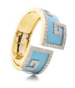 David Webb Bracelets*Scroll Cuff, Light Blue Enamel