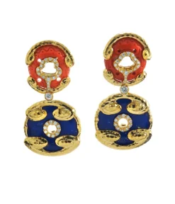 David Webb Earrings*Scroll Disk Earrings, Diamonds