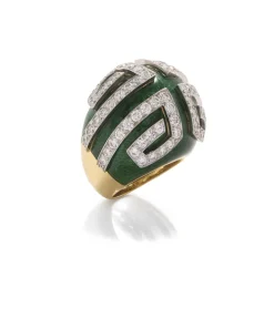 David Webb Rings*Scroll Ring, Green Enamel