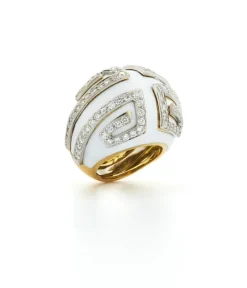 David Webb Rings*Scroll Ring, White Enamel