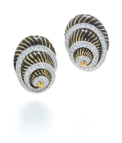 David Webb Earrings*Shell Earrings, Black Enamel, Diamonds