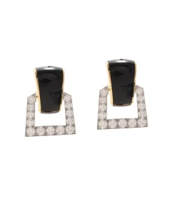 David Webb Earrings*Single Strap Enamel Earrings, Black Enamel
