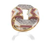 David Webb Rings*Small Chevron Ring, Pink and White Enamel