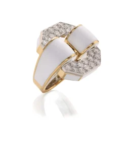 David Webb Rings*Small Octagonal Buckle Ring, White Enamel