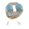 David Webb Rings*Small Octagonal Buckle Ring, Light Blue Enamel
