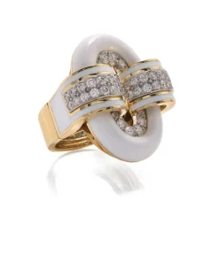 David Webb Rings*Small Oval Buckle Ring, White Enamel