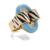 David Webb Rings*Small Oval Buckle Ring with Zebra Stripe, Light Blue