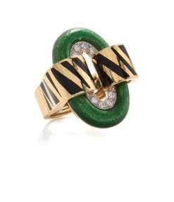 David Webb Rings*Small Oval Buckle Ring with Tiger Stripe