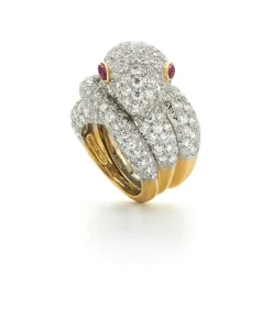 David Webb Rings*Snake Ring, Diamonds, Ruby