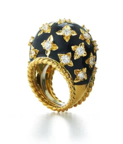 David Webb Rings*Star Ring, Black Enamel