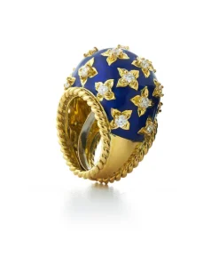 David Webb Rings*Star Ring, Blue Enamel