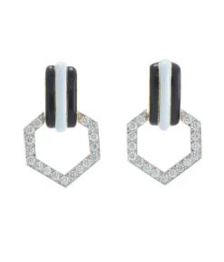 David Webb Earrings*Stella Stripe Earrings, Black and White Enamel