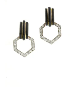 David Webb Earrings*Stella Stripe Earrings, Black Enamel