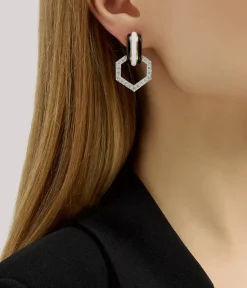 David Webb Earrings*Stella Stripe Earrings, Black and White Enamel