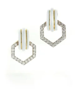 David Webb Earrings*Stella Stripe Earrings, White Enamel