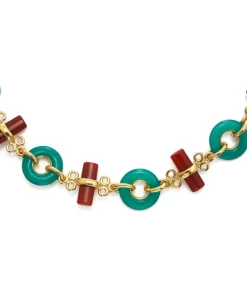 David Webb Necklaces*Sticks and Stones Necklace, Green Agate and Cornelian, 38" Long