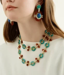 David Webb Necklaces*Sticks and Stones Necklace, Green Agate and Cornelian, 38" Long
