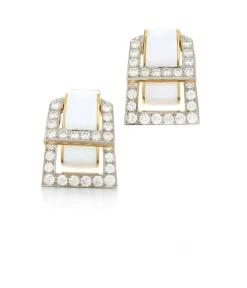 David Webb Earrings*Strap Earrings, White Enamel