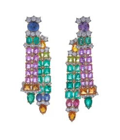 David Webb Earrings*Streamer Earrings, Emerald, Sapphire, Peridot, Citrine, Tourmaline