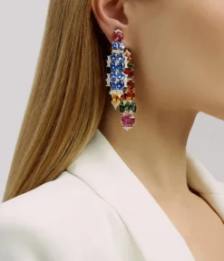 David Webb Earrings*Streamer Earrings, Rubellite, Sapphire, Tourmaline, Citrine