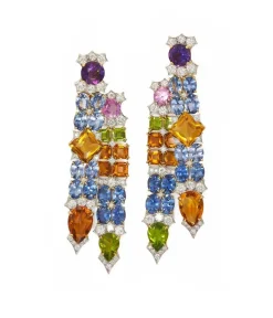 David Webb Earrings*Streamer Earrings, Sapphire, Peridot, Citrine, Amethyst