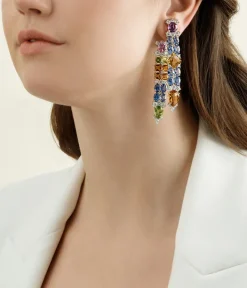 David Webb Earrings*Streamer Earrings, Sapphire, Peridot, Citrine, Amethyst