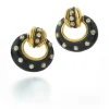 David Webb Earrings*Stud Doorknocker Earrings, Black Enamel