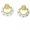 David Webb Earrings*Stud Doorknocker Earrings, White Enamel