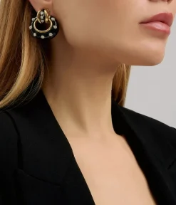 David Webb Earrings*Stud Doorknocker Earrings, Black Enamel