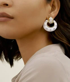 David Webb Earrings*Stud Doorknocker Earrings, White Enamel