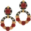 David Webb Earrings*Stud Hoop Earrings, Coral Beads with Black Enamel