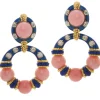 David Webb Earrings*Stud Hoop Earrings, Pink Opal Beads with Blue Enamel