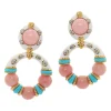 David Webb Earrings*Stud Hoop Earrings, Pink Opal Beads with White Enamel