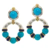 David Webb Earrings*Stud Hoop Earrings, Turquoise Beads with White Enamel