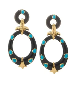 David Webb Earrings*Studded Hoop Earrings, Cabochon Turquoise