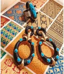 David Webb Earrings*Studded Hoop Earrings, Cabochon Turquoise