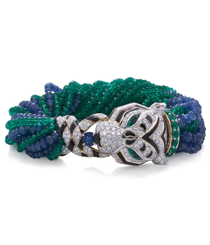 David Webb Bracelets*Tiger Bracelet with Emerald Collar